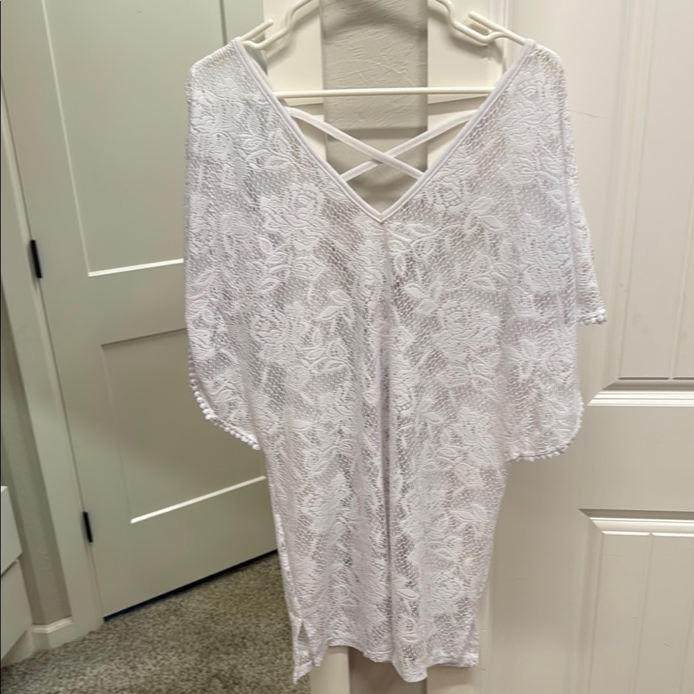 New Directions White Lace Swim Coverup